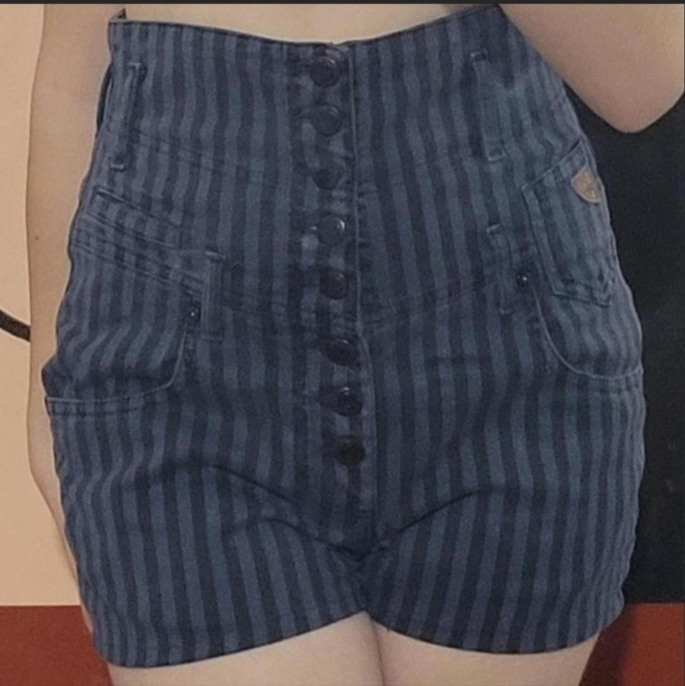 Vintage Striped Lois Shorts Blue And Black